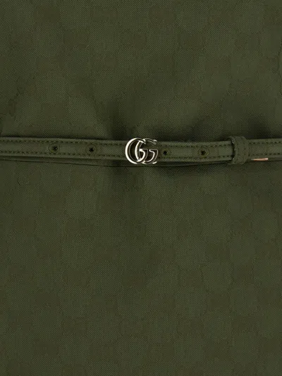 Gucci Women Green Mini Dress With Gg Buckle Belt In Fabric Woman
