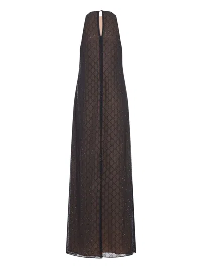 Gucci Long Silk Dress Featuring Keyhole Back In Brown