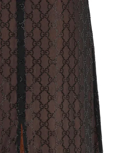 Gucci Long Silk Dress Featuring Keyhole Back In Brown