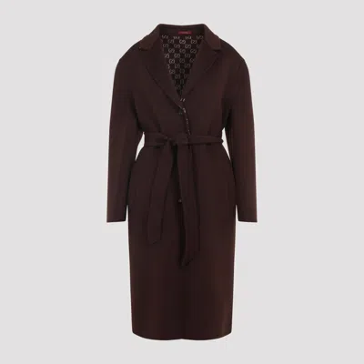 Gucci Brown Reversible Double-breasted Coat With Notched Revers And Belt In Wool Woman