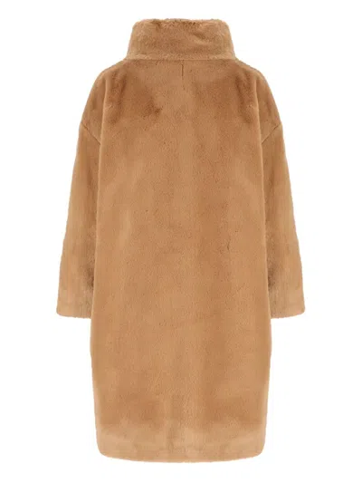 Herno Faux Fur Short Coat With High Collar In Brown