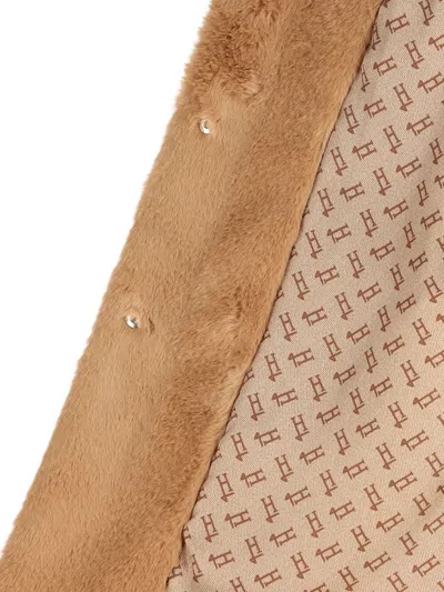 Herno Faux Fur Short Coat With High Collar In Brown
