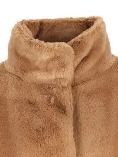 Herno Faux Fur Short Coat With High Collar In Brown