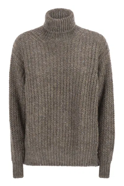 Herno Women Wool And Alpaca Turtleneck Jumper In Brown