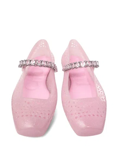 Jimmy Choo The Jelly Glitter Crystal-strap Ballerina Flats In Pink