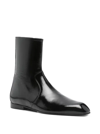 Khaite Glossy Enameled Leather Boot In Black