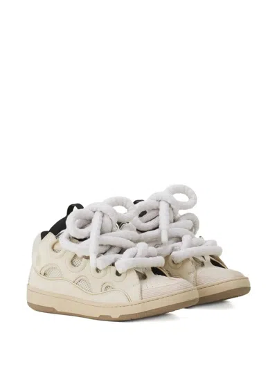Lanvin Curb Sneakers In Leather With Snake Laces In Neutral