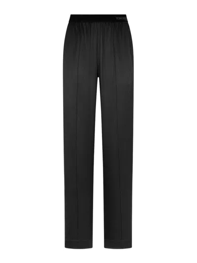 Tom Ford Stretch Silk Satin Pj Pants Trousers Black In Black