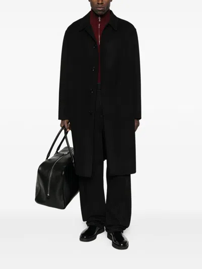 Lardini Collared Wool Coat Featuring Side Pockets In Black