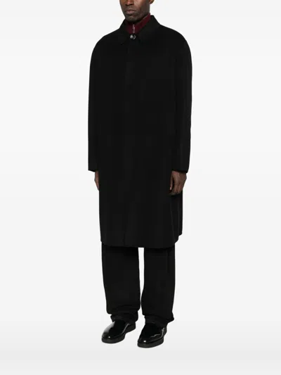Lardini Collared Wool Coat Featuring Side Pockets In Black