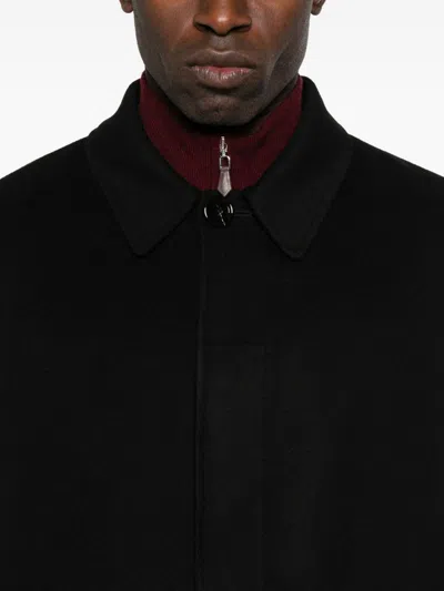 Lardini Collared Wool Coat Featuring Side Pockets In Black