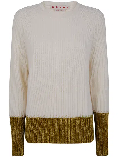 Marni Ribbed Crew Wool Sweater In Neutral