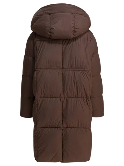 Max & Moi Long Down Jacket With Over Hood In Brown