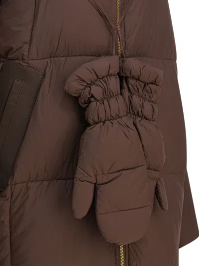 Max & Moi Long Down Jacket With Over Hood In Brown