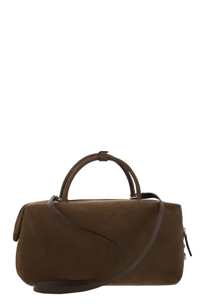 Max Mara Holdallsuede Large Satchel In Nubuck Leather In Brown