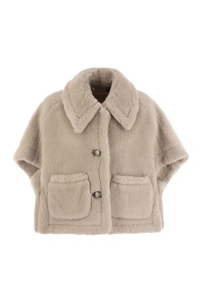 Max Mara Teddy Cape In Alpaca And Wool Newera1 In Neutral