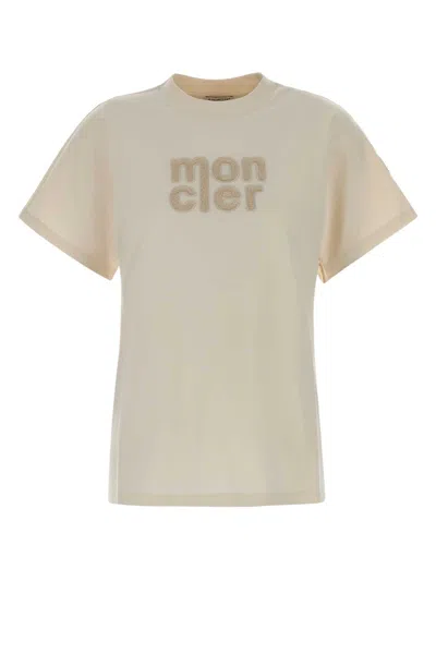 Moncler White Logo-embroidered T-shirt In Neutral