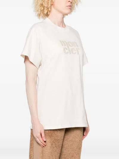 Moncler White Logo-embroidered T-shirt In Neutral