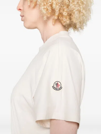 Moncler White Logo-embroidered T-shirt In Neutral