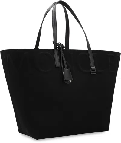 Moncler Mini Leather Tote Bag With Key Chain In Black