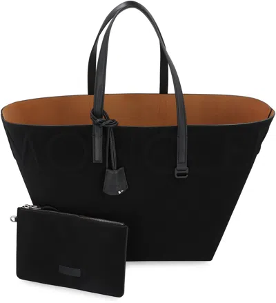 Moncler Mini Leather Tote Bag With Key Chain In Black