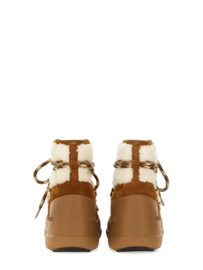 Moon Boot Luna Low Shearling And Suede Snow Boots In Brown