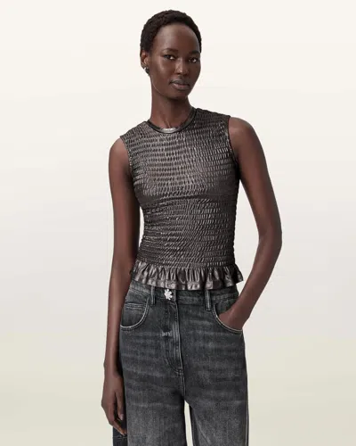 Allsaints Ode Smocked Metallic Tank In Gray