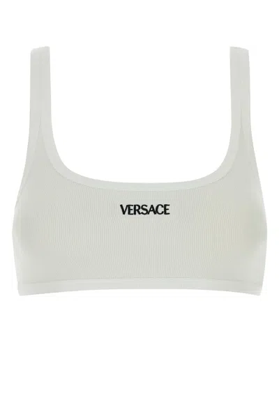 Versace Stretch Cotton Bra Scoop Neckline Ribbed In White