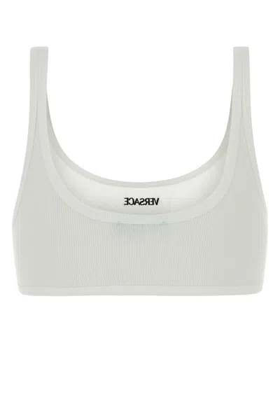 Versace Stretch Cotton Bra Scoop Neckline Ribbed In White