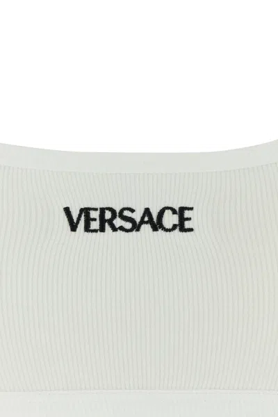 Versace Stretch Cotton Bra Scoop Neckline Ribbed In White