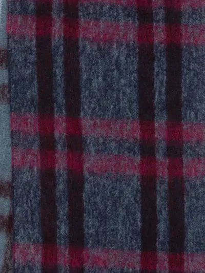 Paul Smith Rectangular Check Pattern Scarf With Fringed Edges In Blue
