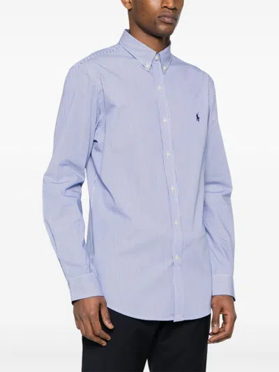 Polo Ralph Lauren Slim Fit Striped Shirt With Button-down Collar In Blue