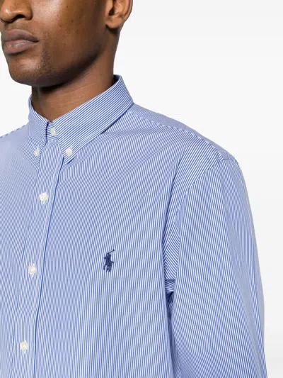 Polo Ralph Lauren Slim Fit Striped Shirt With Button-down Collar In Blue
