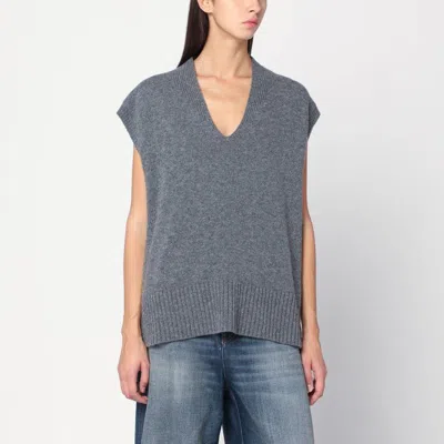 Roberto Collina Oversized Ribbed Wool Vest In Gray