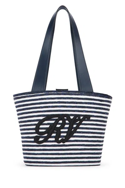 Roger Vivier Small Striped Tote Bag With Dual Handles In Blue