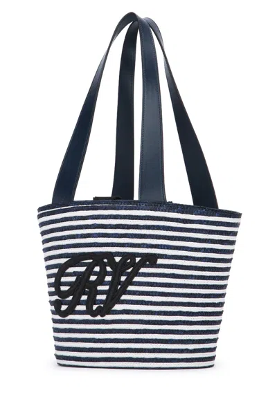 Roger Vivier Small Striped Tote Bag With Dual Handles In Blue