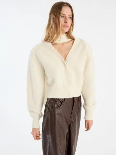 Rotate Birger Christensen Cardigan Con Sciarpa Lavorata A Maglia Bianco In White