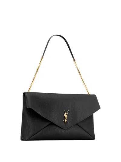 Saint Laurent Cassandre Xxl Black Envelope Bag With Chain In Black