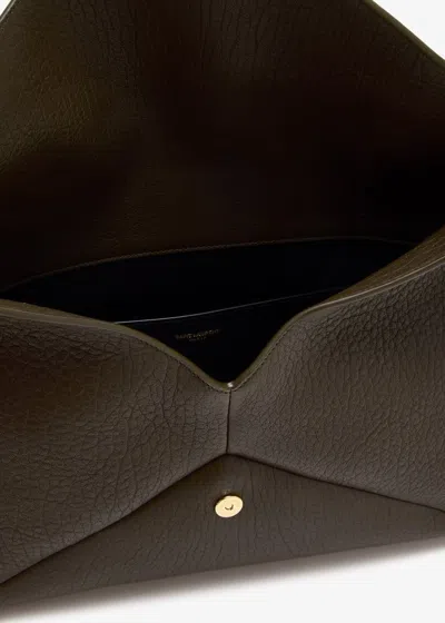 Saint Laurent Xxl Moss Green Envelope Cassandre Clutch In Brown