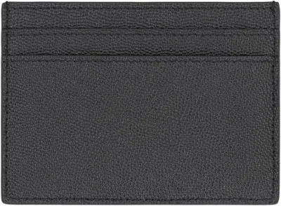 Saint Laurent Cassandre Card Holder In Grain De Poudre Embossed Leather In Black