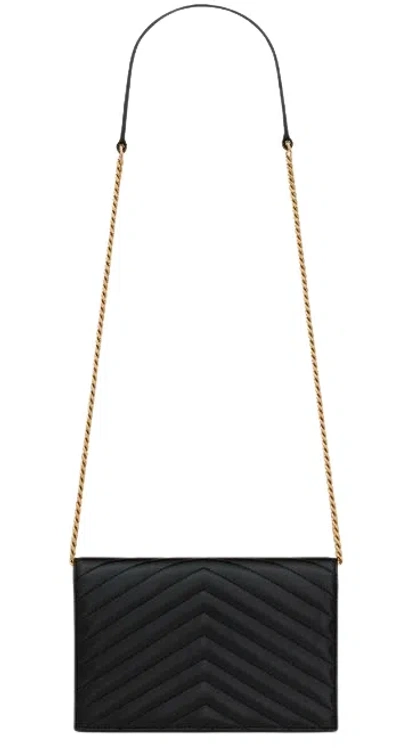 Saint Laurent Cassandre Envelope Chain Wallet In Black