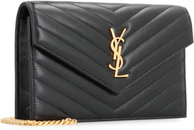 Saint Laurent Cassandre Envelope Chain Wallet In Black