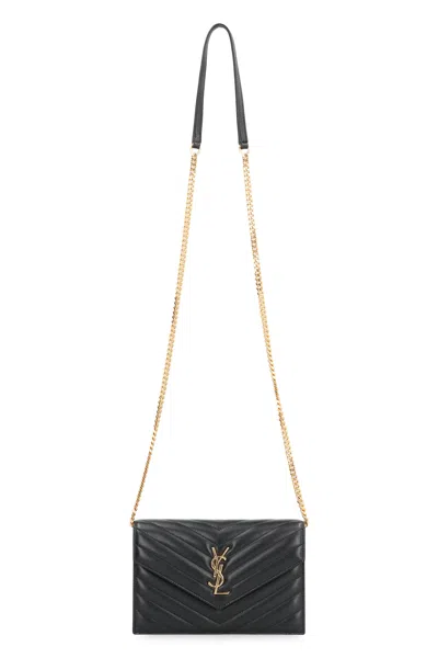Saint Laurent Cassandre Envelope Chain Wallet In Black