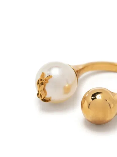 Saint Laurent Cassandre Pearl And Ball Ring