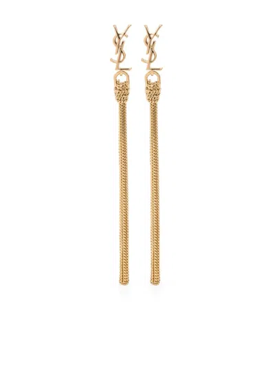 Saint Laurent Cassandre Tassel Earrings In Gold