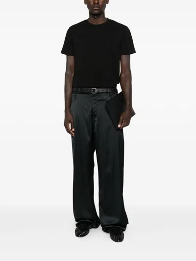 Saint Laurent Cassandre Embroidery Cotton T-shirt In Black