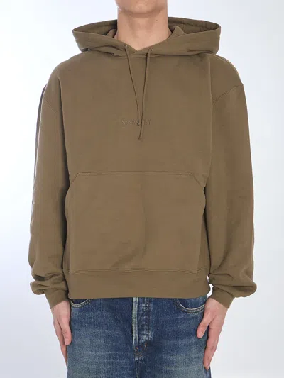 Saint Laurent Hooded Sweatshirt With Logo In Green