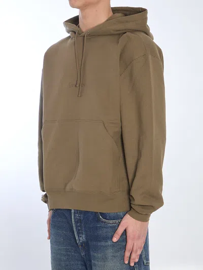 Saint Laurent Hooded Sweatshirt With Logo In Green