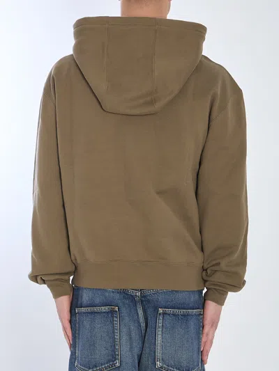 Saint Laurent Hooded Sweatshirt With Logo In Green