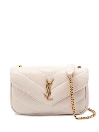 Saint Laurent Ivory Leather Mini Loulou Crossbody Bag In Neutral